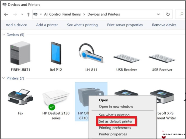 Đặt máy in mặc định qua Control Panel win 10 - 3