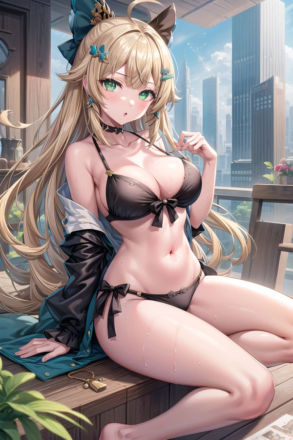 Hình anime bikini ngồi ghế dài